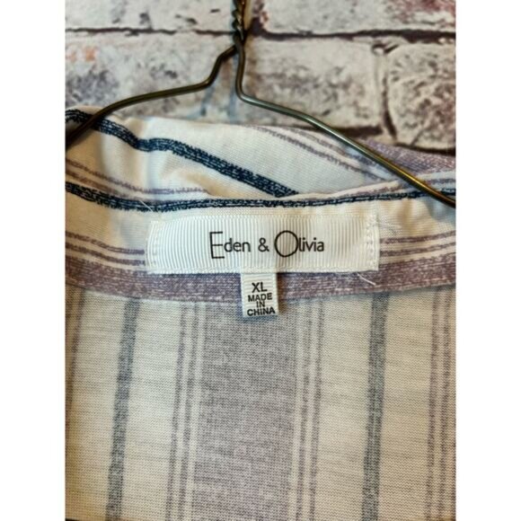 NEW purple ivory Eden & Olivia striped  3/4 sleeve top blouse women's size XL - Picture 4 of 7